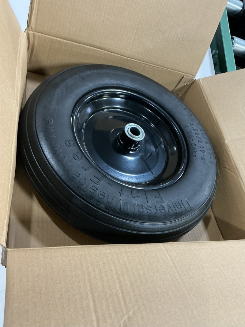 Condition photo showing Good Condition for rrq 4.80/4.00-8 flat free tire and wheel, 14.5" solid wheelbarrow wheel, universal fit 3"-7" hub, 3/4" bearings and 5/8" iron axle tube, replacement for hand truck, generator, cart and more (1-pack)