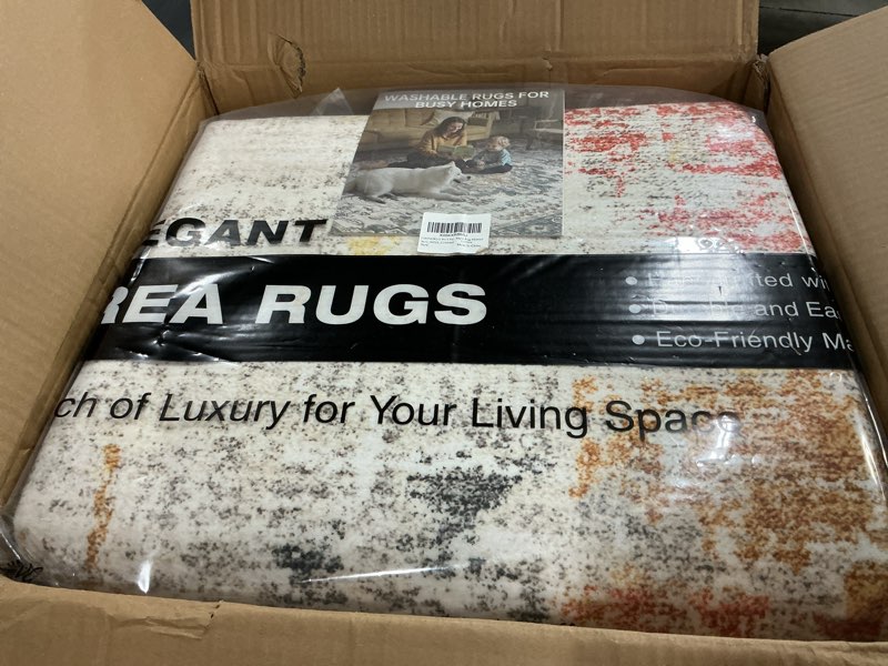 Condition photo showing New/Like New for 9x12 area rugs living room: washable large neutral rug abstract soft modern stain resistant indoor floor non-slip carpet for bedroom nursery kids classroom playroom dining room office- gold colorful yellow grey multi 9' x 12' (rectangular)