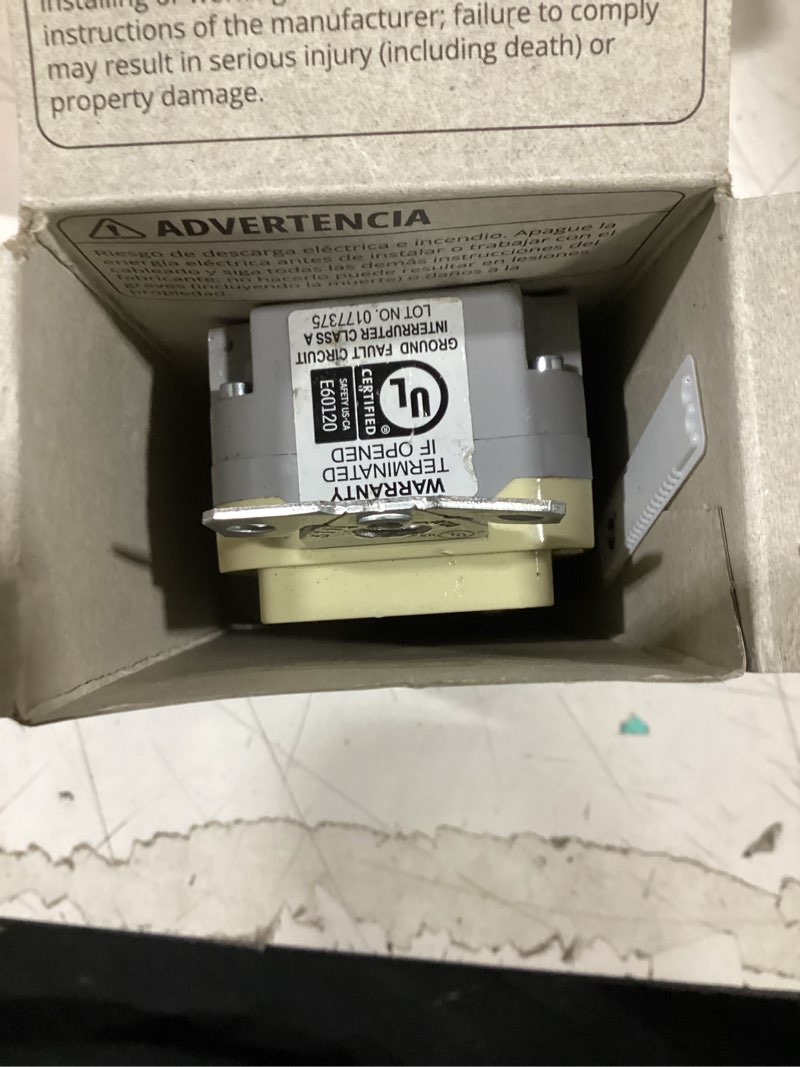 Condition photo showing As Is for eaton 20-amp 125-volt gfci residential decorator outlet, ivory