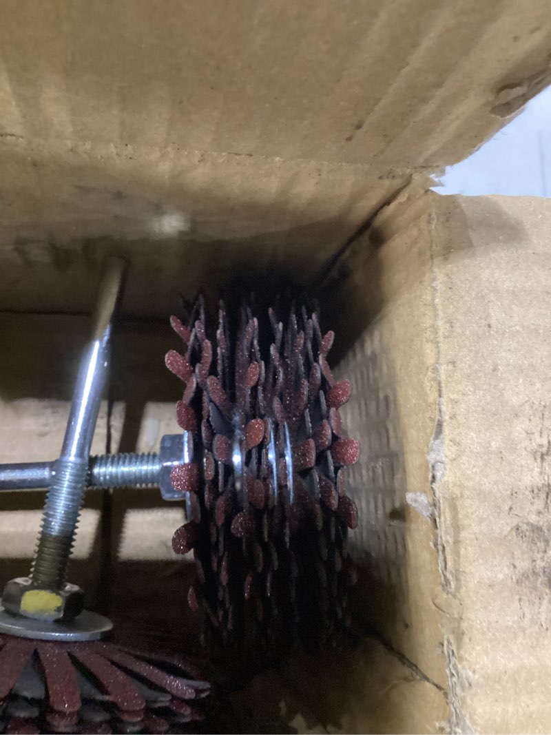 Condition photo showing Good Condition for Rocaris 2 Pack Abrasive Flap Wheel - 80 Grit Sanding Wheel Brush Abrasive Grinding Head with 1/4 Inch Shank for Woodworking Root Carving Furniture Polishing and Removing of Rust/Corrosion/Paint