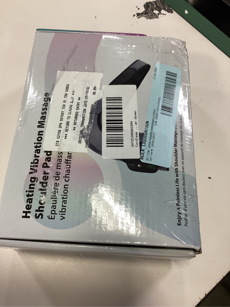 Condition photo showing New/Like New for cordless shoulder massager, heated shoulder wrap with vibration, electric shoulder heating pads heated shoulder braces with 3 heating setting, left right shoulder massage for men women