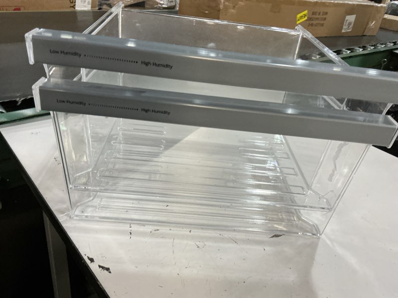 Condition photo showing As Is for whirlpool w11162443 sxs refrigerator crisper drawer - new genuine oem + fsp part (replaces w11046494)