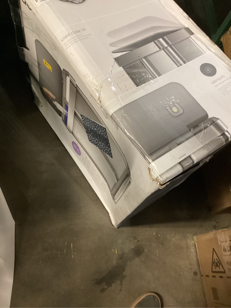 Condition photo showing Good Condition for simplehuman 58 liter / 15.3 gallon rectangular dual compartment recycling step, brushed stainless steel with soft-close plastic lid kitchen trash can gray plastic lid 58 liter recycler