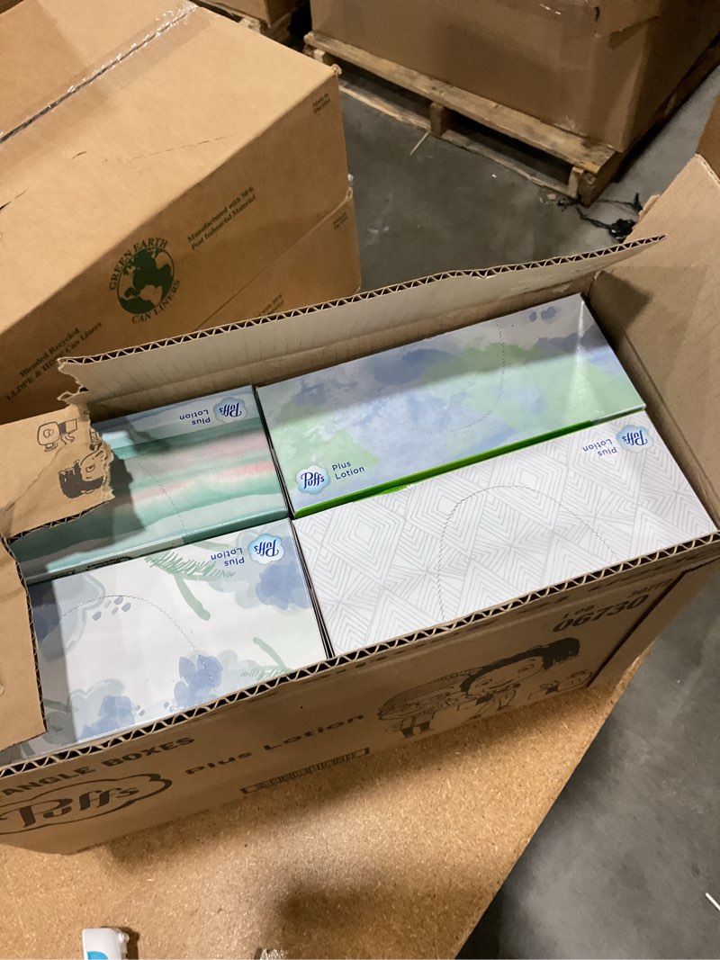 Condition photo showing New/Like New for puffs plus lotion facial tissues, 8 family boxes, 124 facial tissues per box, allergies and colds 124 count (pack of 8)