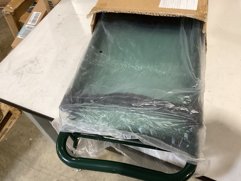 Condition photo showing As Is for tomcare garden kneeler and seat 10.64” wider larger soft kneeling pad garden bench with 2 large tool pouches heavy duty garden stool foldable tools gardening gifts for women men gardeners green 10.64" extra-wide kneeling pad