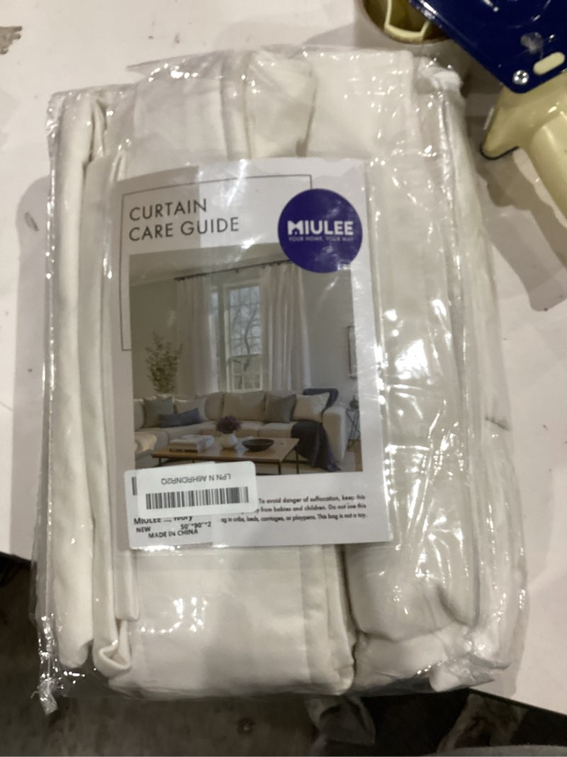 Condition photo showing As Is for MIULEE Velvet Curtains 90 Inches Long 2 Panels Set for Living Room Bedroom, Cream Pinch Pleat Back Tab Luxury Thermal Insulated Light Blocking Drapes Pleated Blackout Window Curtains with Hooks Ivory 50"W x 90"L (Pack of 2) Ivory