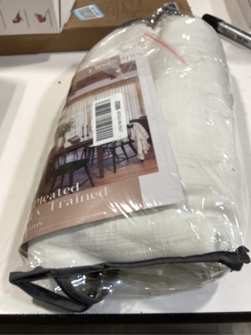 Condition photo showing Good Condition for extra wide linen curtains 102 inches long 70 inch wide for living room bedroom light filtering beige off white pinch pleated curtains hooks rings back tab for sliding door 1 panel 70wx102l beige white 70"w x 102"l (pack of 1)