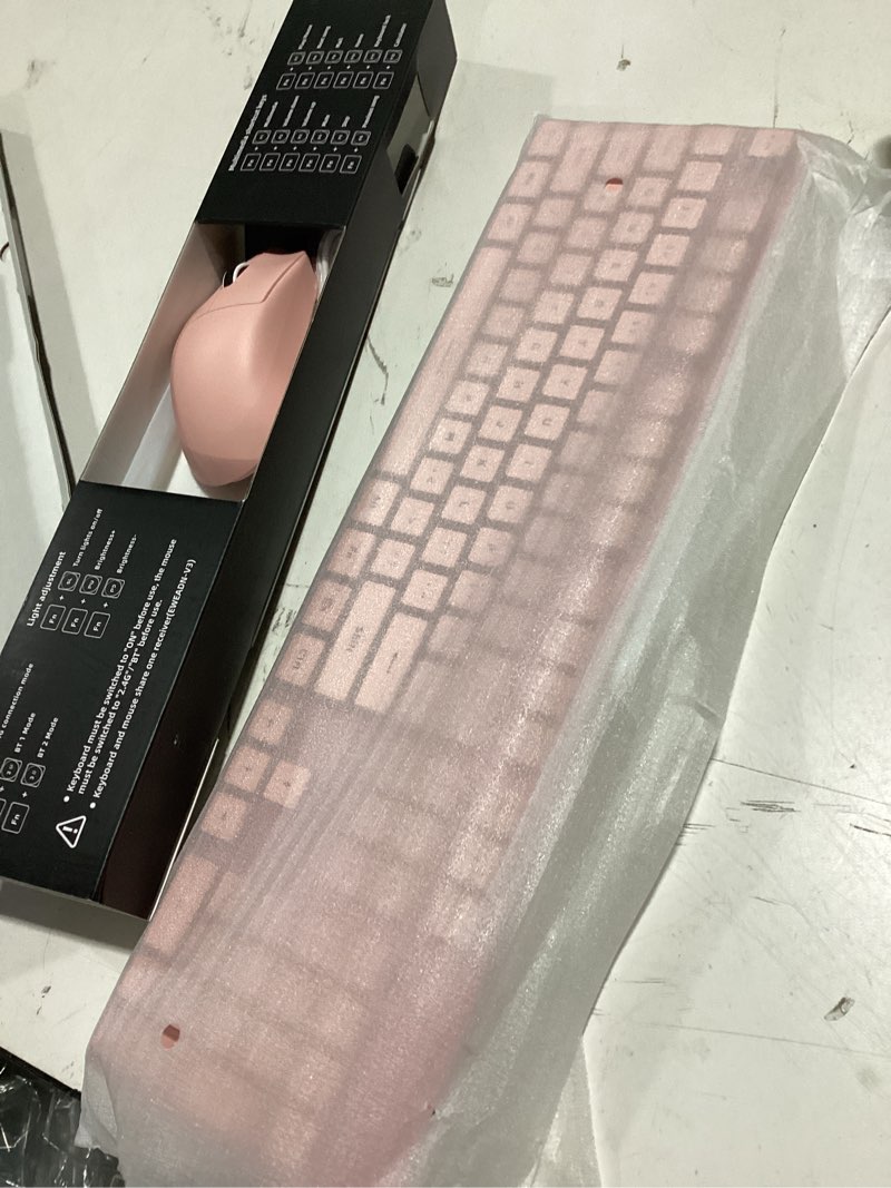 Condition photo showing Good Condition for eweadn gx710s wired keyboard and mouse combo , white backlit ergonomic keyboard, silent computer keyboard with pudding keycaps, 1600 dpi rgb mouse, plug & play for for laptop/pc-pink