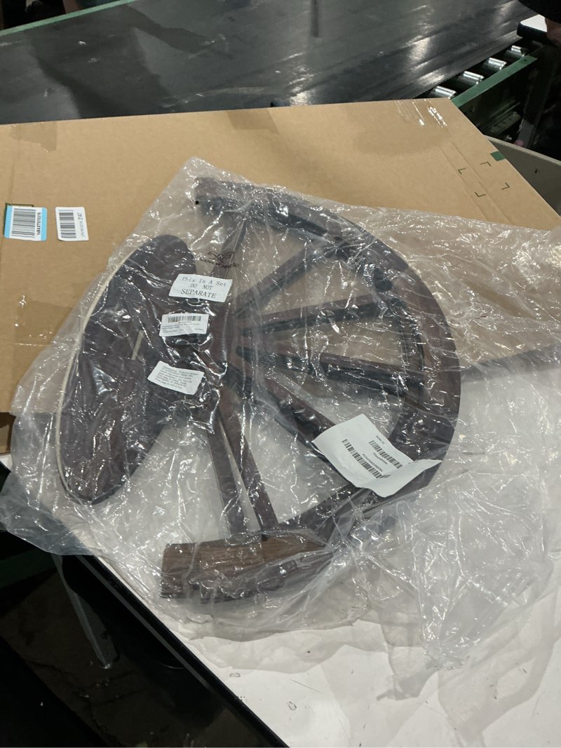 Condition photo showing Good Condition for yousoontic 2 pcs 24 inch wood wagon wheel decor western party decorations vintage old western wooden wheel signs for bar garage patio cowboy party decorations for home garden rustic wagon wheel