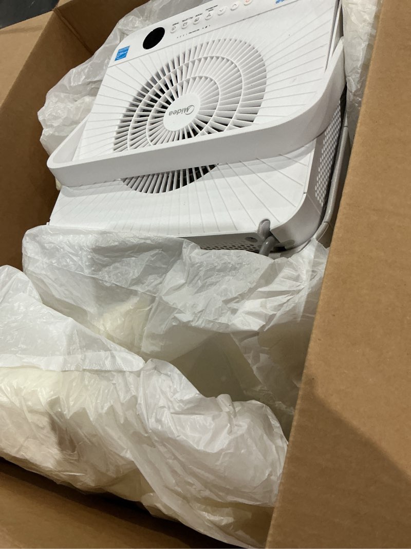 Condition photo showing As Is for midea cube 35 pint dehumidifier for basement and rooms at home for up to 3,500 sq. ft., smart control, compatible with alexa (white), drain hose included