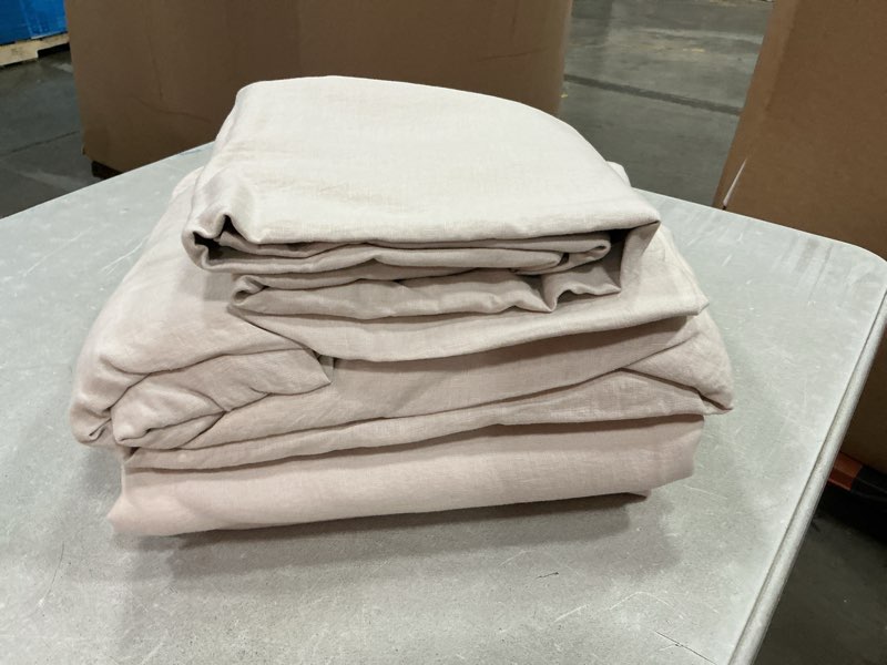 Condition photo showing Good Condition for european linen sheet set, king, sand