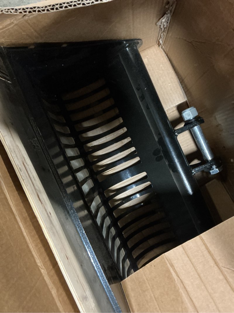 Condition photo showing Good Condition for mini excavator screening bucket, excavator attachments soil sieving buckets 23.6inch/600mm for small digger, filtration w/pins skeleton screen bucket filtering and sorting materials 600mm screening bucket