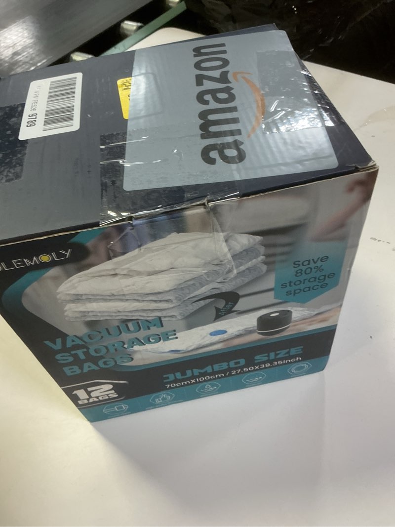 Condition photo showing New/Like New for Jumbo Vacuum Sealed Bags 12 Pack - Space Saver Compression Bags for Travel with 1 Electric Pump 12 Jumbo+1 Electric Pump