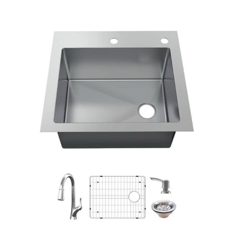 Dolancourt Tight Radius 25 in. Drop-In Single Bowl 18 Gauge Stainless Steel Kitchen Sink with Pull-Dow
