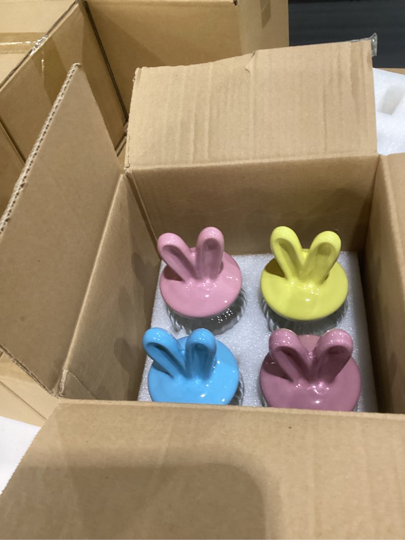 Condition photo showing New/Like New for easter decorations- 4 pcs glass jars with ceramic bunny ear lid-easter glass storage for chocolate candy sweets gift mini eggs table decoration