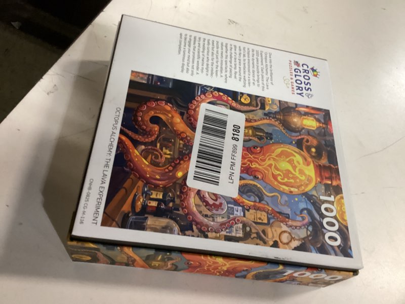 Condition photo showing New/Like New for Cross & Glory 1000 Piece Jigsaw Puzzle for Adults | Octopus Alchemy: The Lava Experiment | Marine Ocean Artwork Puzzle | Challenging Brain Teaser | Satin Finish | 20x27 Inches