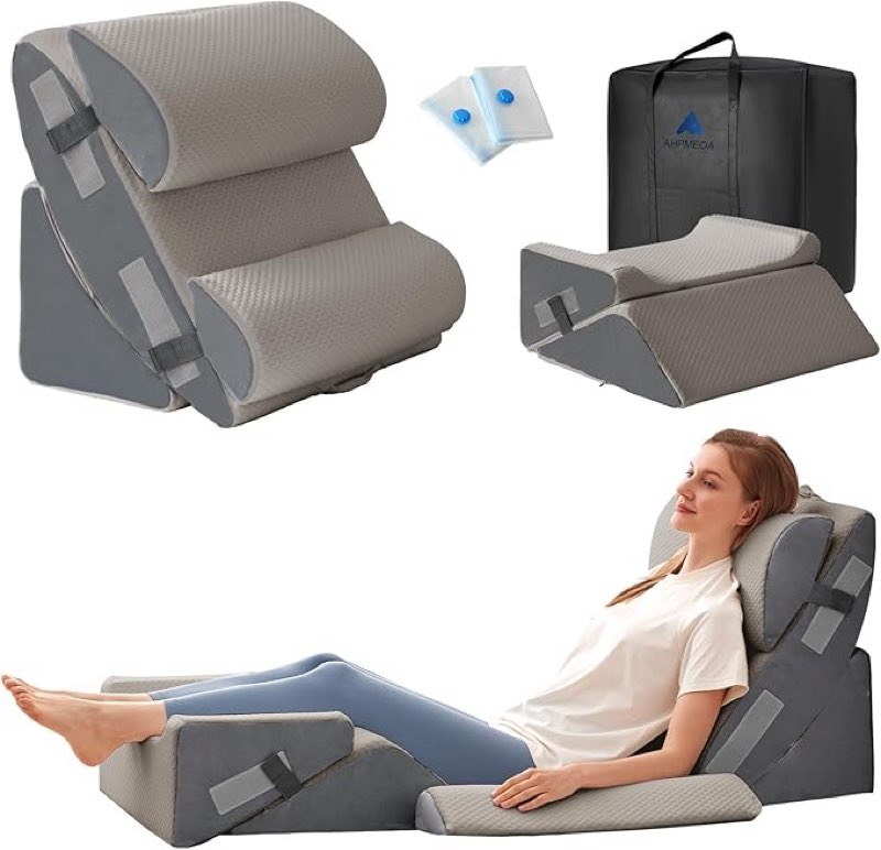 6pcs wedge pillow set for after surgery, sit up pillow for bed, back support pillow, bed wedge for shoulder, leg pain relief, post surgery pillow for sleeping, acid reflux, grey