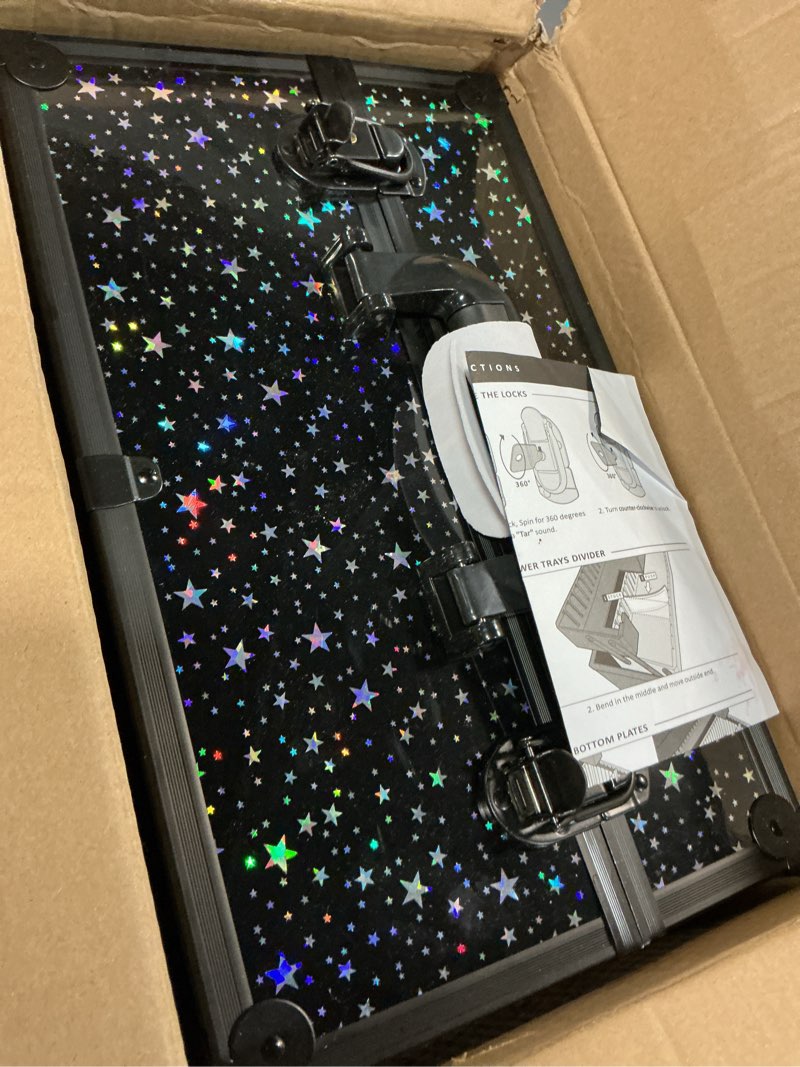 Condition photo showing Good Condition for makeup case 6 trays large 14" x 8.5" x 11" train cases cosmetic organizer storage box by joligrace - star pattern black star