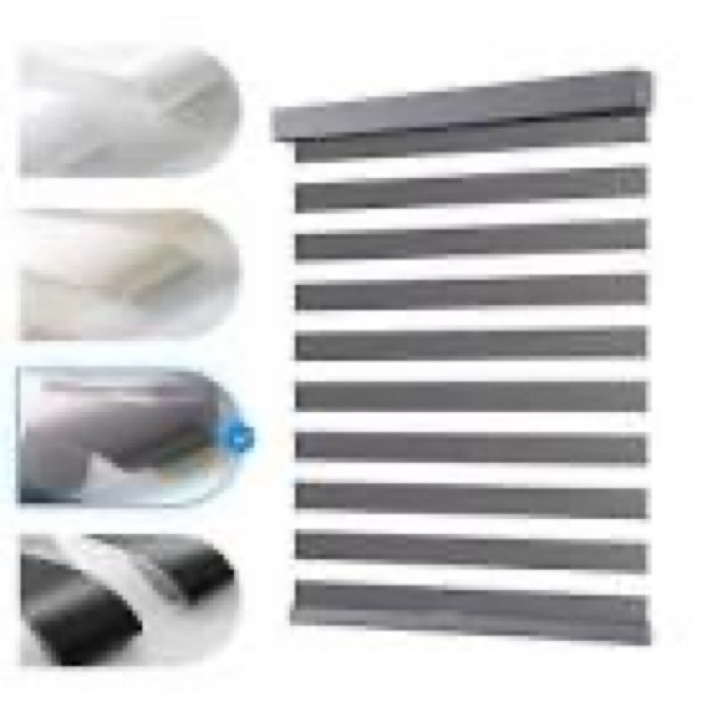 Zebra Blinds Cordless Shades-Dual Layer Light Filtering, Day & Night, Gray Polyester Fabric 34 in. W x 72 in. L