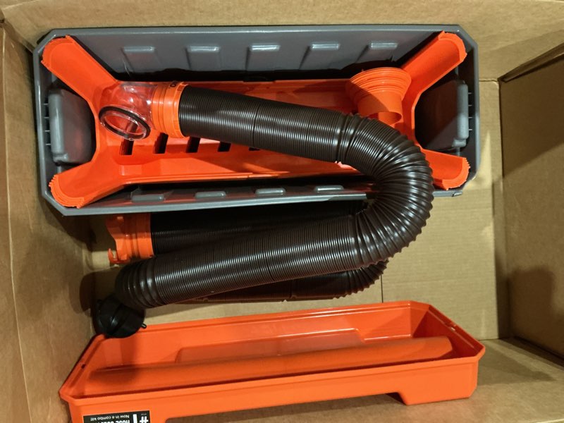 Condition photo showing As Is for camco rhino ultimate 20' rv sewer hose kit — all-in-one sewer hose solution — 11-piece combo kit includes storage box for nesting support & camper organization (43075)