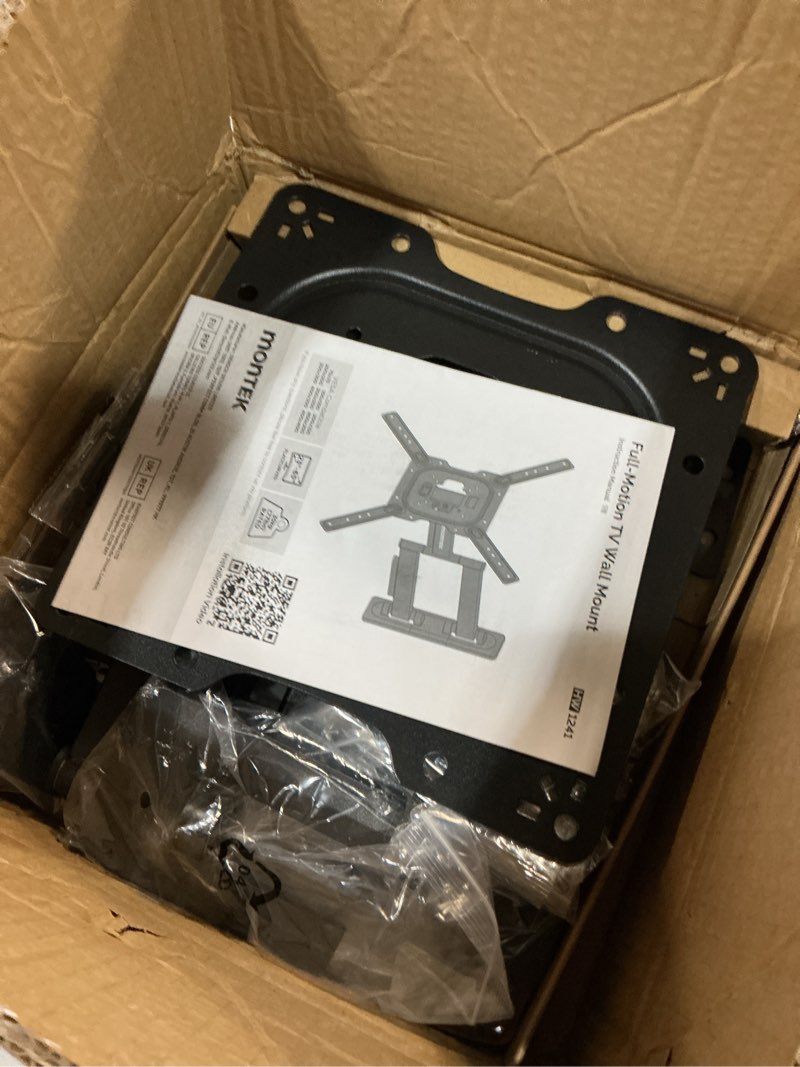 Condition photo showing Good Condition for montek full motion tv wall mount for 23–65 inch flat & curved tvs and monitors, swivel & tilt articulating bracket, max vesa 400x400mm, holds up to 77 lbs, perfect center design full motion 23-65 inch