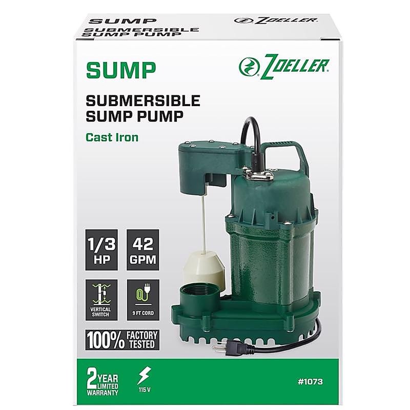zoeller - 1073-0001 - 1/3 hp 2520 gph cast iron vertical float switch ac submersible sump pump