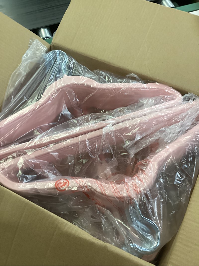 Condition photo showing New/Like New for HOUSE DAY Premium Velvet Hangers 50 Pack Pink, Non-Slip Flocked Felt Hangers, Sturdy Clothes Hanger Heavy Duty Coat Hanger, Durable Slim for Closet Space Saving 50 Pack Light Pink/ Silver