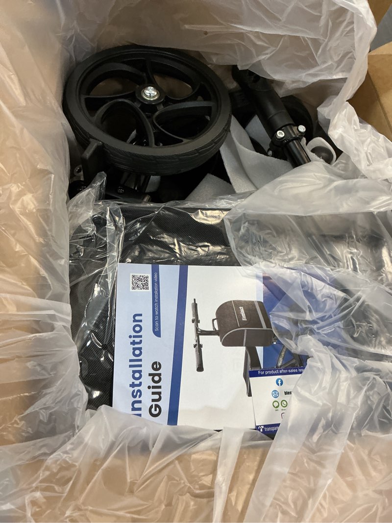 Condition photo showing New/Like New for steerable knee walker deluxe medical scooter for foot injuries compact crutches, with dual rear on-wheel brake and shock absorption under the knee pad, black