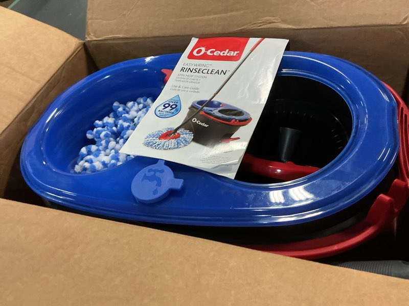 Condition photo showing As Is for o-cedar rinseclean spin mop & bucket system | clean with water | removes 99% of bacteria plastic rinseclean spin mop & bucket cleaning system