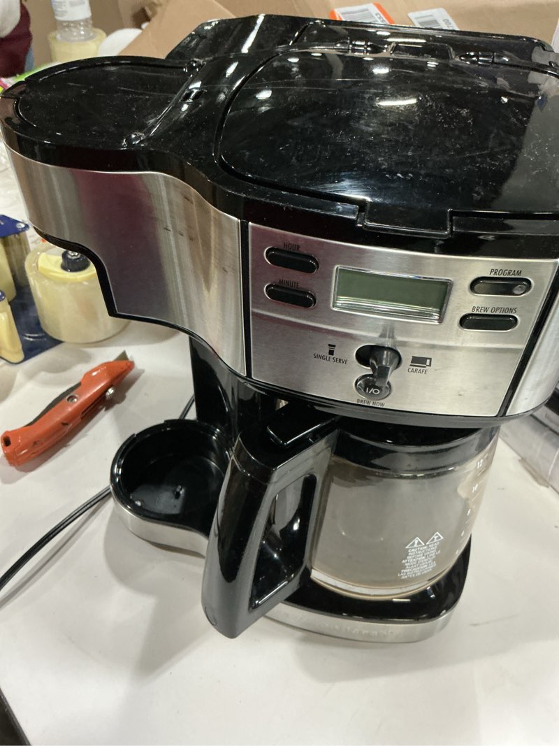 Condition photo showing As Is for Hamilton Beach 2-Way Programmable Coffee Maker, 12 Cup Glass Carafe And Single Serve Coffee Maker, Black with Stainless Steel Accents, 49980RG 12 Cup Black