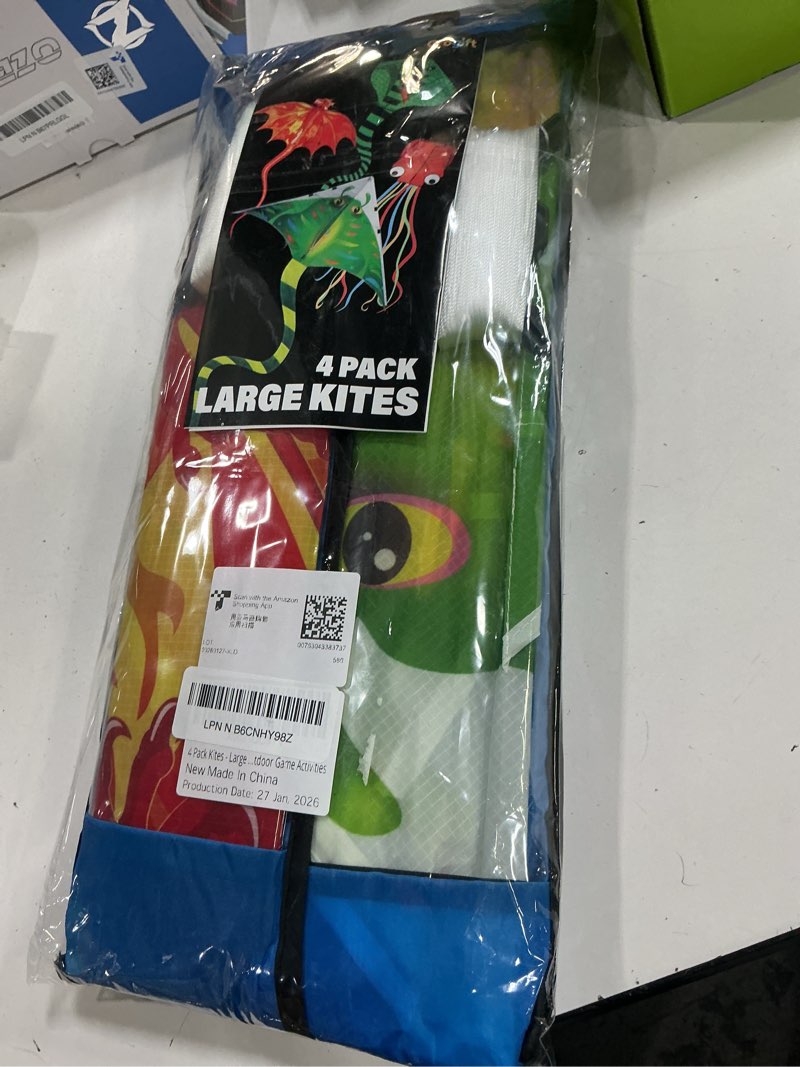 Condition photo showing New/Like New for 4 pack kites - large fire dragon kite green snake devil fish red mollusc octopus with long colorful tail for kids adults beach toy gifts outdoor game activities