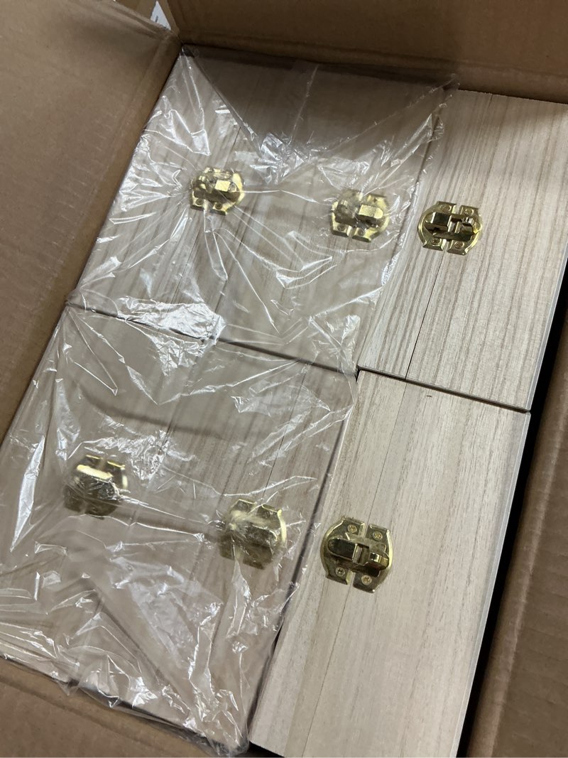Condition photo showing New/Like New for croblissful 12 set 24 pcs unfinished wood box with mini padlock locks, small treasure chest with hinged lid 6.7x5.1x3.2''' lockable wooden treasure box for diy craft jewelry desktop storage 6.7x5.1x3.2'' classic 12
