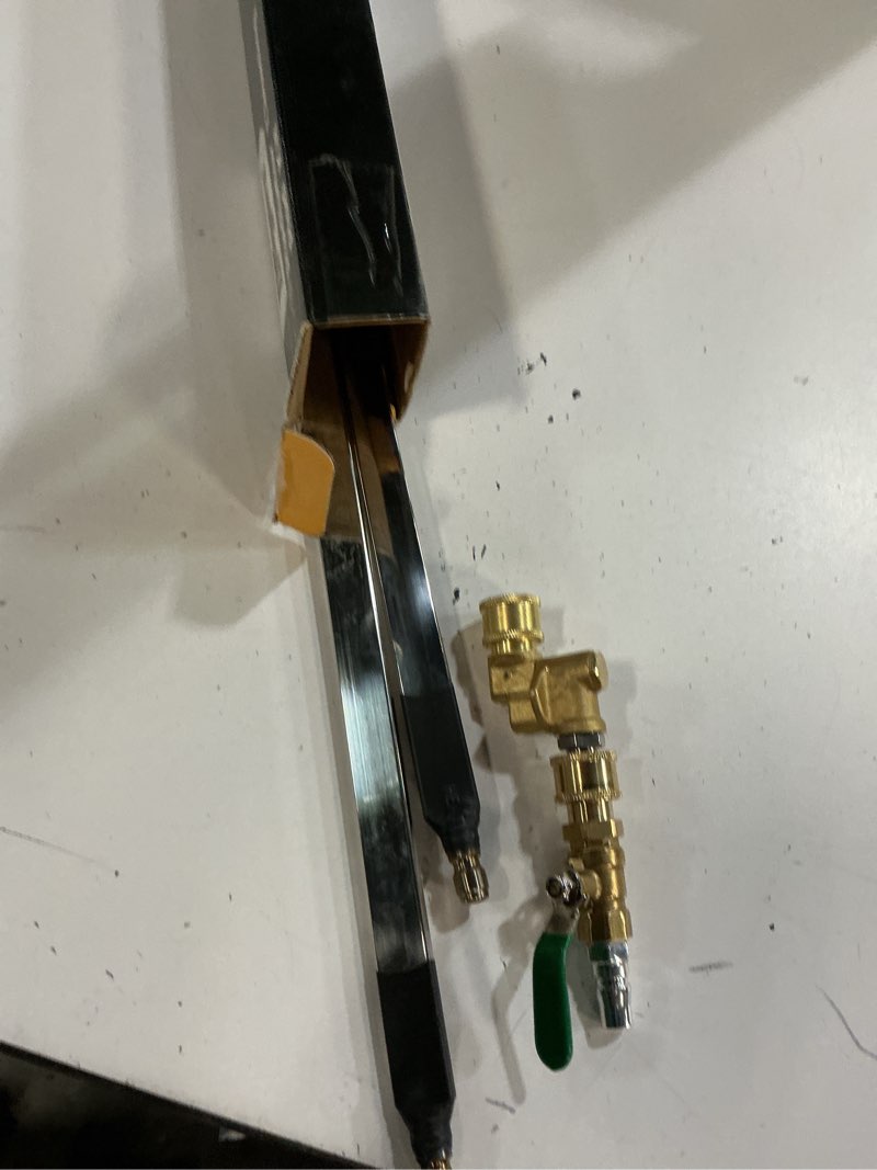 Condition photo showing As Is for 47" & 24" dual water/air radiator cleaning wand set - 4500 psi stainless steel with brass adapter for cars, trucks, heavy equip,high walls silvery 47" & 24" radiator cleaning wand 2-piece set with gloves