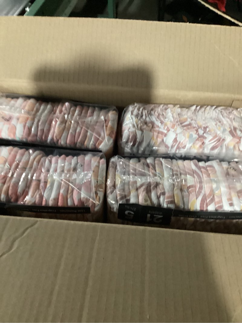 Condition photo showing Good Condition for The Honest Company Comfort Dry Disposable Diapers for Sensitive Skin, Hypoallergenic, Wingin' It + Catching Rainbows, Super Club Box Size 5 (27 lbs) 84 Count Size 5 (84 Count) Wingin' It + Catching Rainbows
