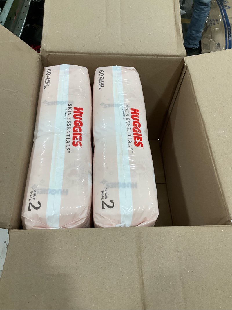 Condition photo showing As Is for Huggies Size 2 Diapers, Skin Essentials Baby Diapers, Size 2 (12-18 lbs), 180 Count (3 Packs of 60) Size 2 180