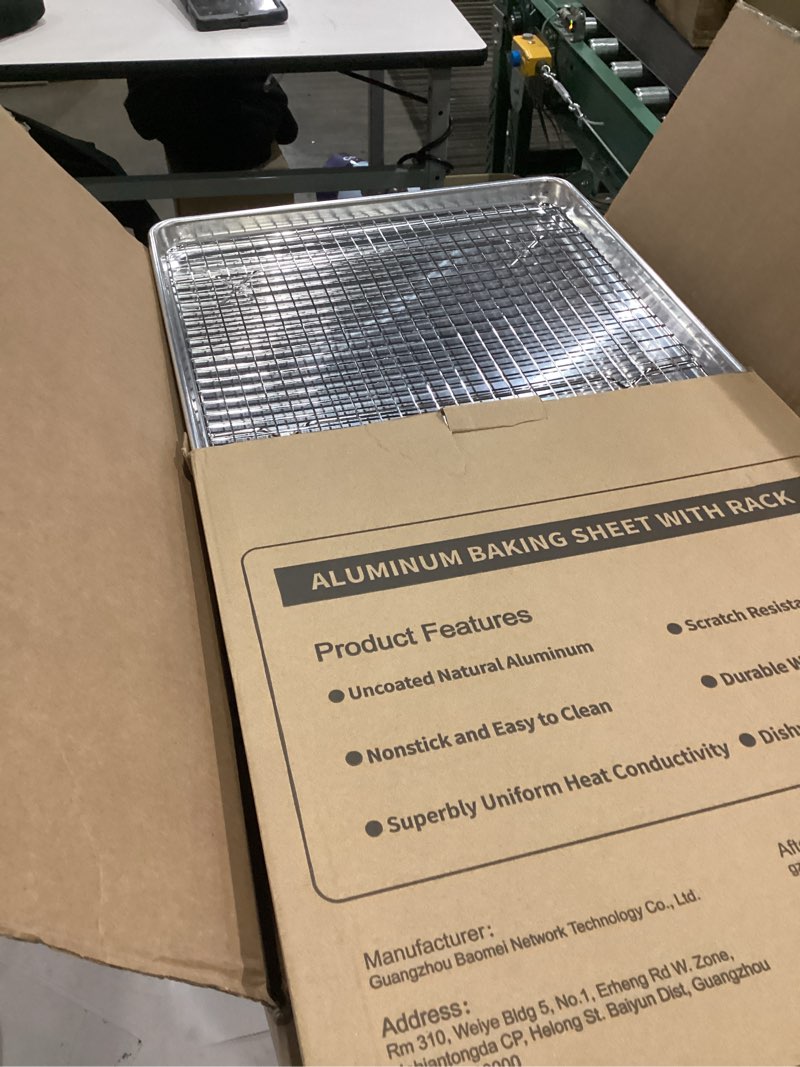 Condition photo showing Good Condition for 24 Inch Baking Sheet Pans with Rack Set, Natural Aluminum Cookie Sheet, Extra Large Commercial Quality Baking Sheet Pan Set, Warp Resistant Nonstick Thick Cookie Tray Pans for Baking, Roasting