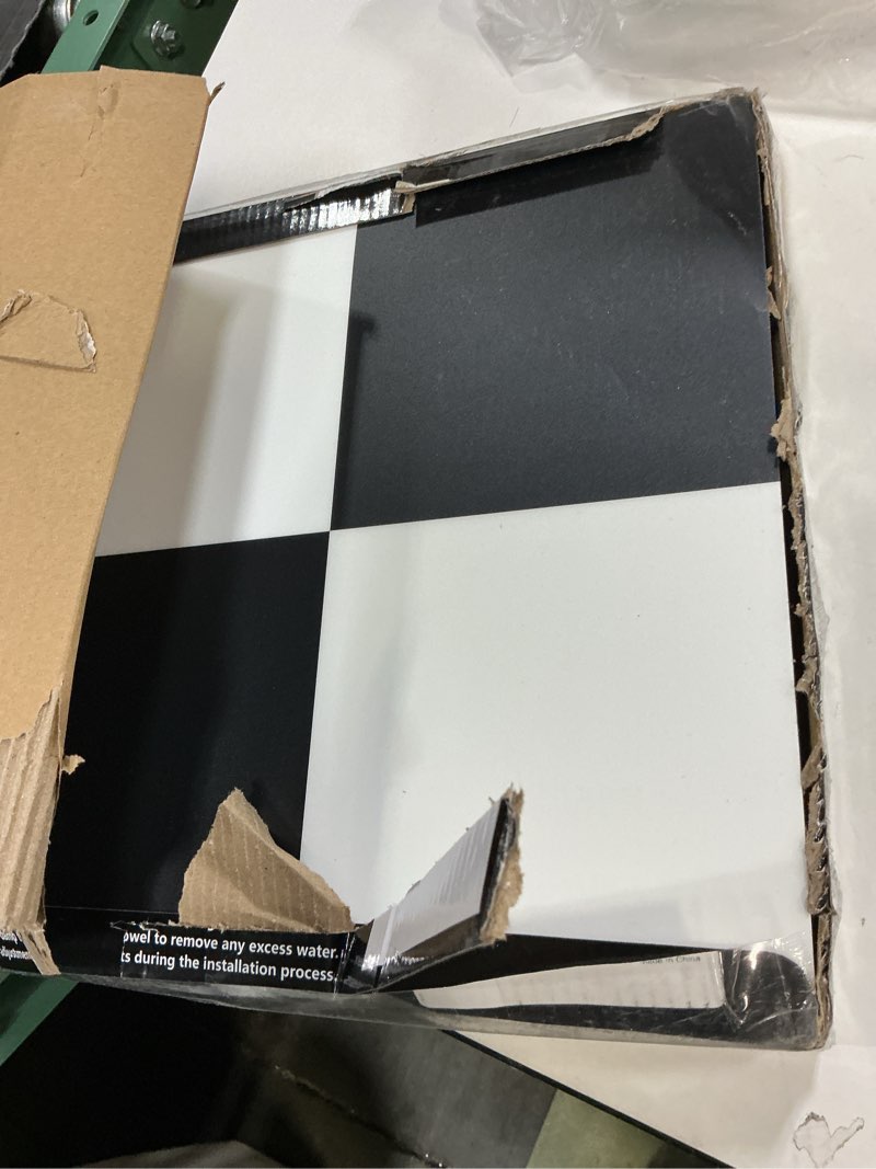Condition photo showing Good Condition for ZRJT Peel and Stick Floor Tile 30-Pcs Cover 30 Sq.Ft, Vinyl Flooring Tiles 12” x 12” Matte Self Adhesive Flooring Stickers Waterproof Removable for Renter, Bathroom Living Room, Pure Black&White 12x12 Inch Black & White Checker 30