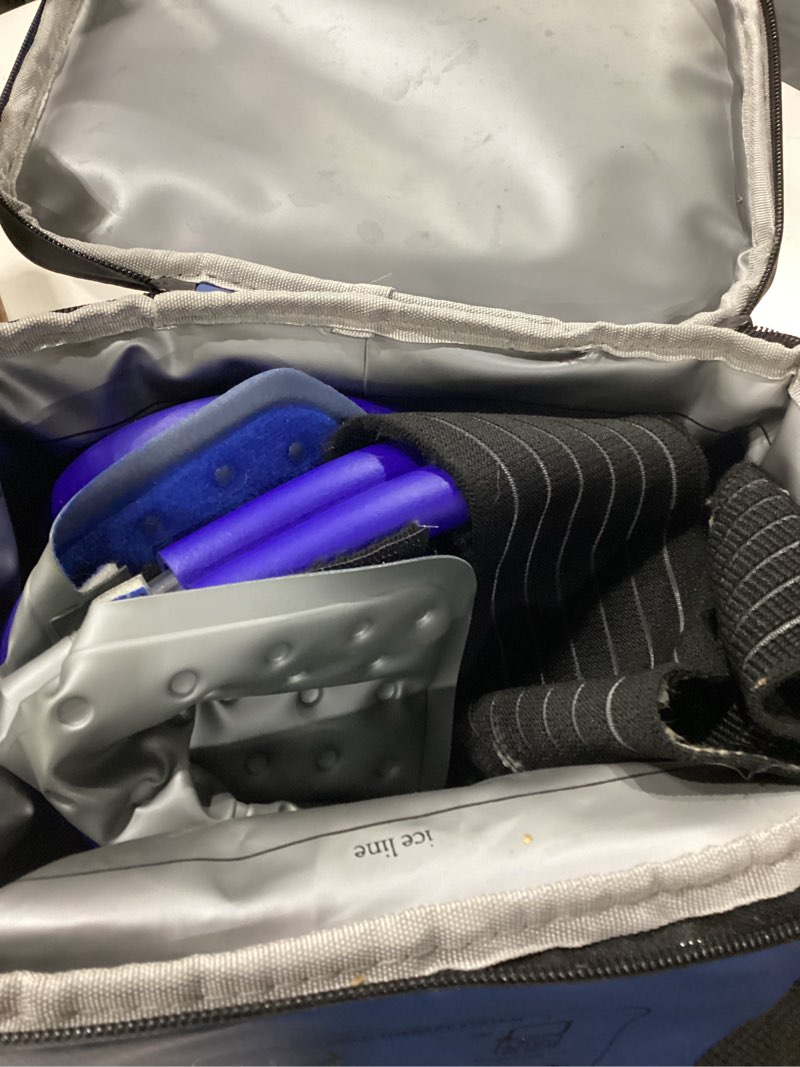 Condition photo showing As Is for cold therapy machine, portable ice machine for knee after surgery, programmable knee replacement recovery system, cryotherapy for post surgery recovery sports injuries, reduce swelling, blue