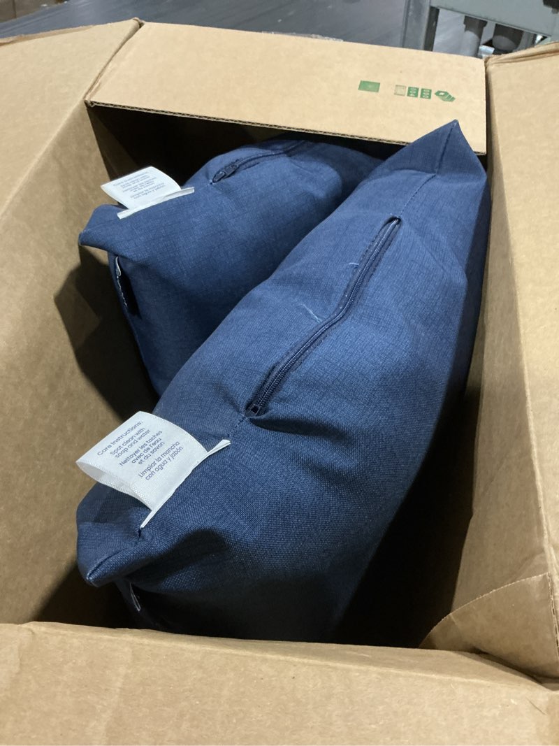 Condition photo showing As Is for arden outdoor toss pillow, 2 pack, 16 x 16, rain-proof, fade resistant sapphire blue leala 16 x 16 sapphire blue leala 2