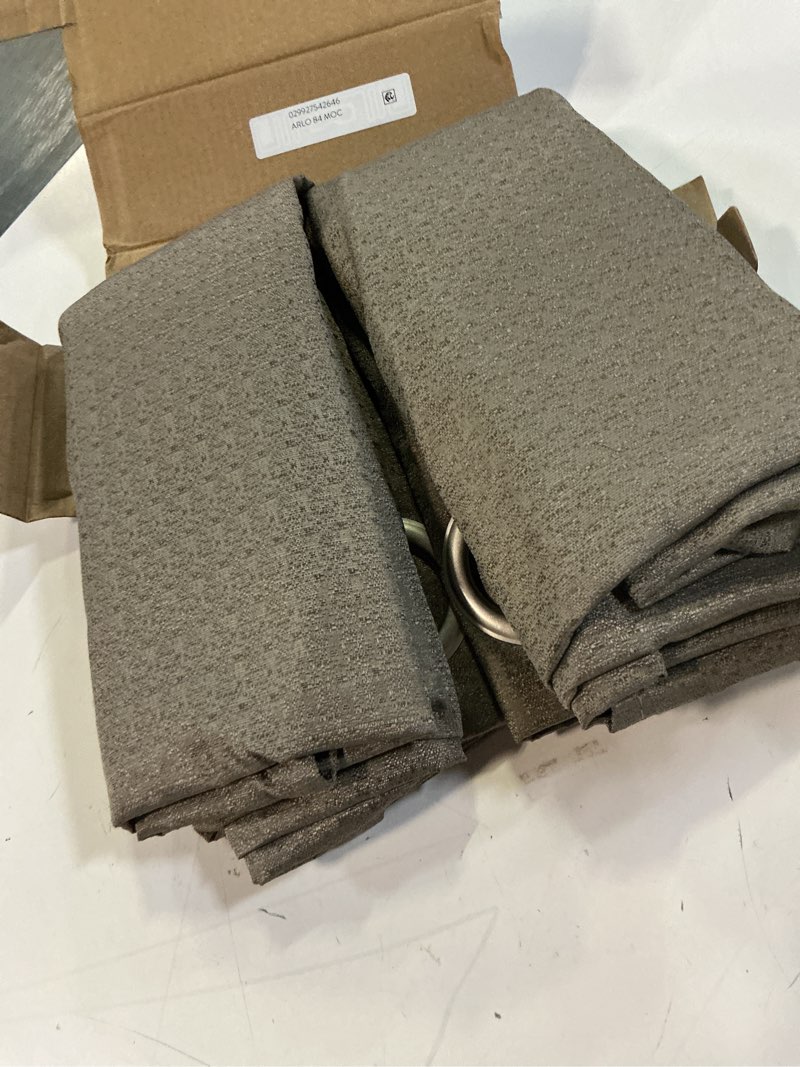 Condition photo showing New/Like New for sun zero 2-pack arlo textured thermal insulated grommet curtain panel pair, mocha brown, 40" w x 84" l