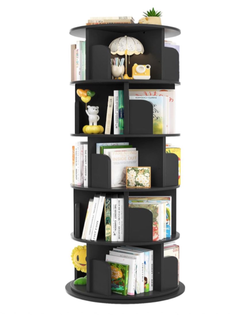 ZIFTY Bookshelf Space Saving Corner Organizer, Round Revolving Swivel Bookcase, Spinning Bookshelf Tower, Home Furniture for Bedroom, Office, Living Room (Tiger-Striped)