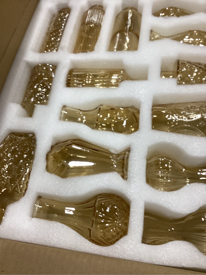 Condition photo showing Good Condition for 36pcs bud vases set small vintage glass bottles bud vases in bulk multiple shape cute glass vases for rustic wedding centerpieces table decorations and home decor (champagne)