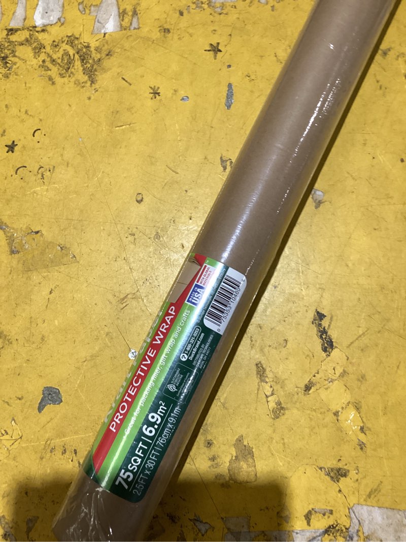 Condition photo showing As Is for duck brand kraft paper 75/sq ft 2.5 ft x 30ft protective wrap
