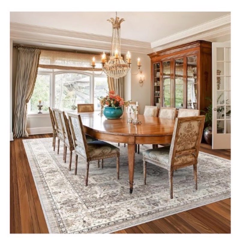 Washable Living Room Area Rug?8x10 Bedroom Rugs - Farmhouse Distressed Printed Floral Carpet - Foldable Non-Shedding Floor Carpet for Dining Room 8'x10' Beige