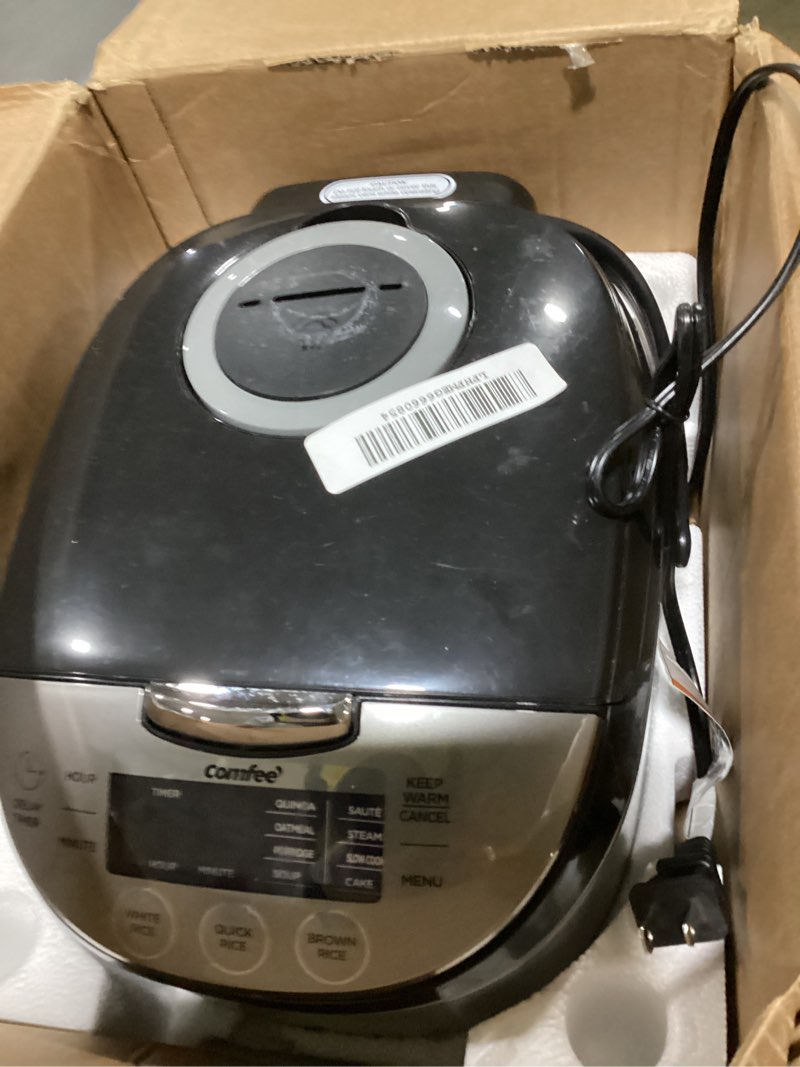 Condition photo showing As Is for COMFEE' Rice Cooker 12 Cups Cooked/6 Cups Uncooked, Portable Non-Stick Rice Maker, Japanese Rice Cooker with Fuzzy Logic Technology, 24-Hour Timer Delay, 11 Presets, Steamer, Fast Cooker, Grain Cooker, Black 6 Cups_Unspecified