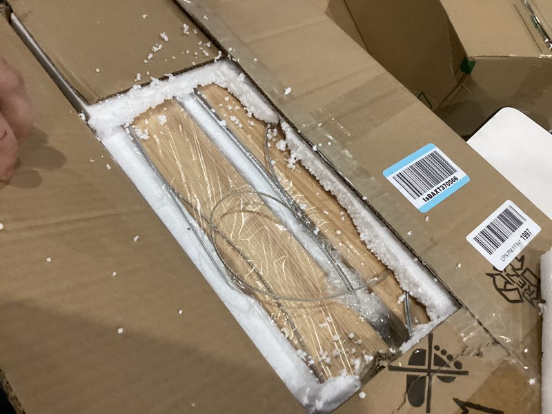 Condition photo showing Good Condition for 3-Light Solid Wood Natural Linear Pendant Light Modern LED Pendant Light Dimmable Chandelier for Dining Room Table Kitchen Island Living Room Ceiling - 45W Warm Light Adjustable Hanging Fixture Natural 39-3in