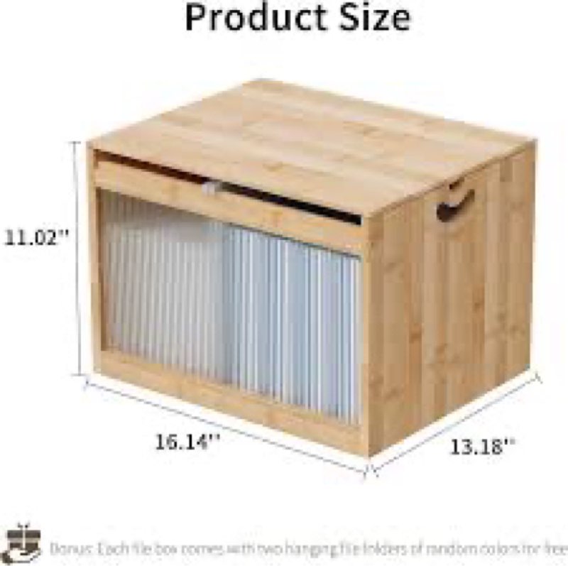 lontai bamboo hanging file boxes with lids 2 pack, file organizer box for letter/legal file, file bo