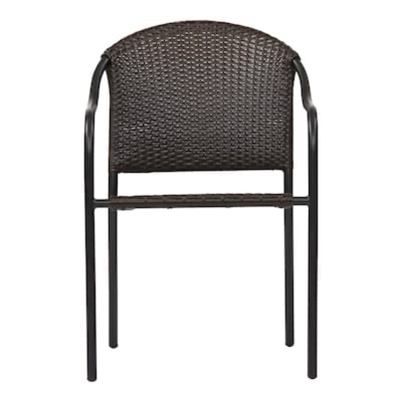 style selections pelham bay wicker stackable matte black steel frame stationary dining chair (1) 