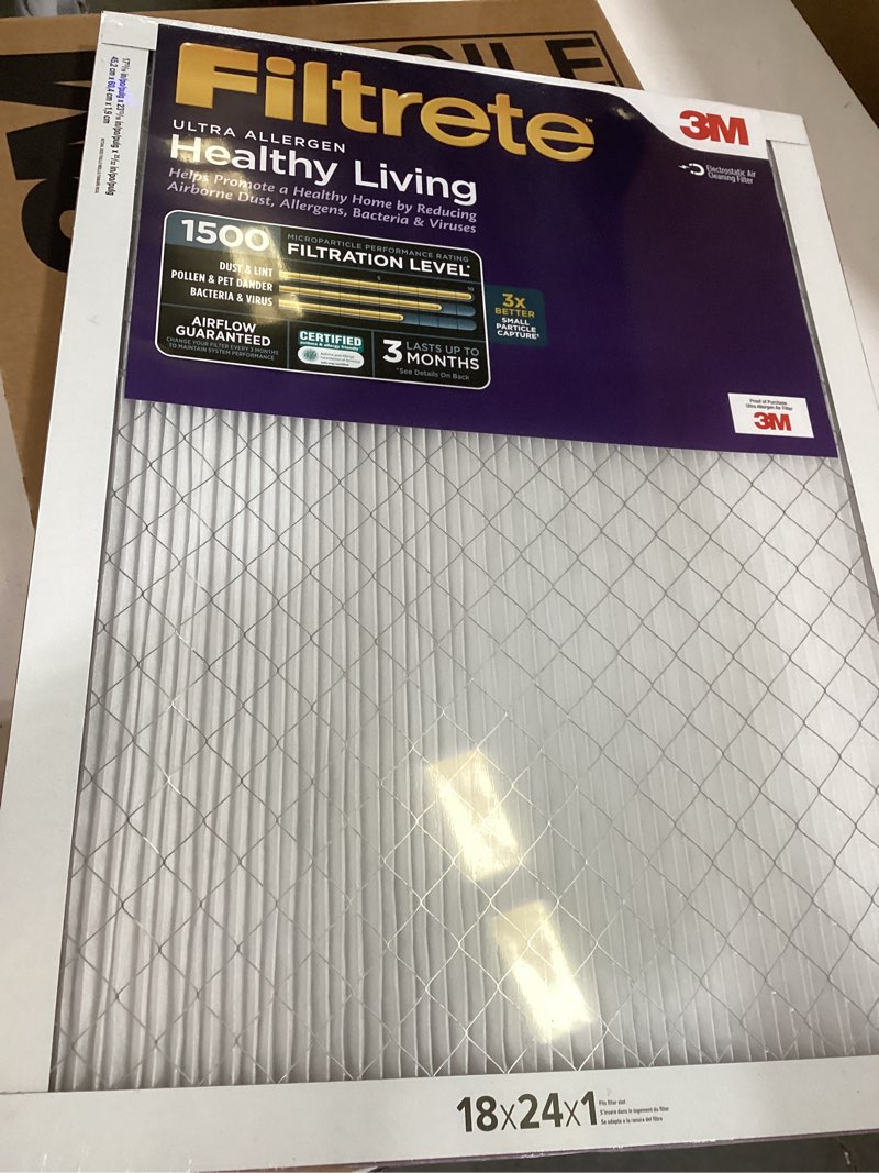 Condition photo showing Good Condition for filtrete 18x24x1 air filter, merv 12, mpr 1500, 2 hvac filters | allergens, bacteria & viruses, 3-month ac/furnace filters, cleaner air, reliable airflow, (act. size 17.81x23.81x0.78 in)