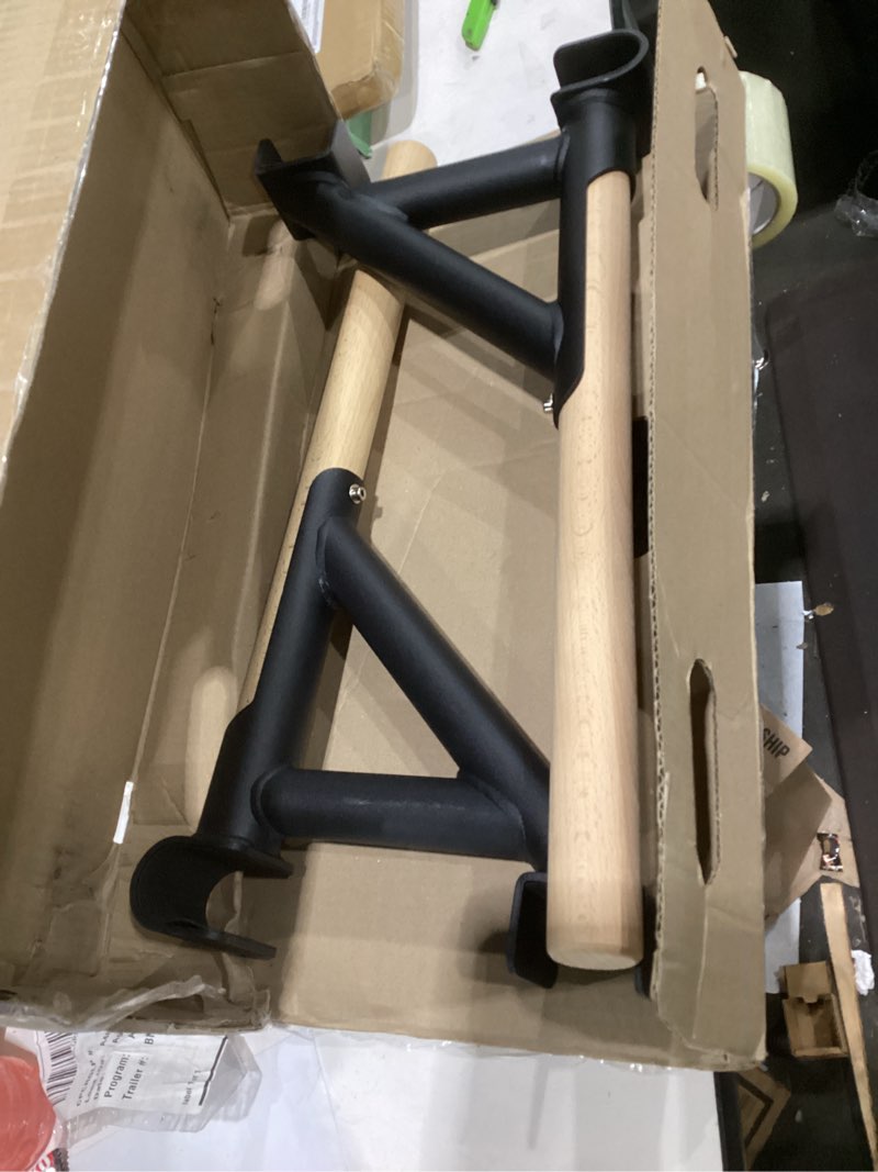 Condition photo showing As Is for dht wood stall bar, swedish ladder suspension trainer with 9 strategic rods, for home, gym, school and clinics, black dw-s